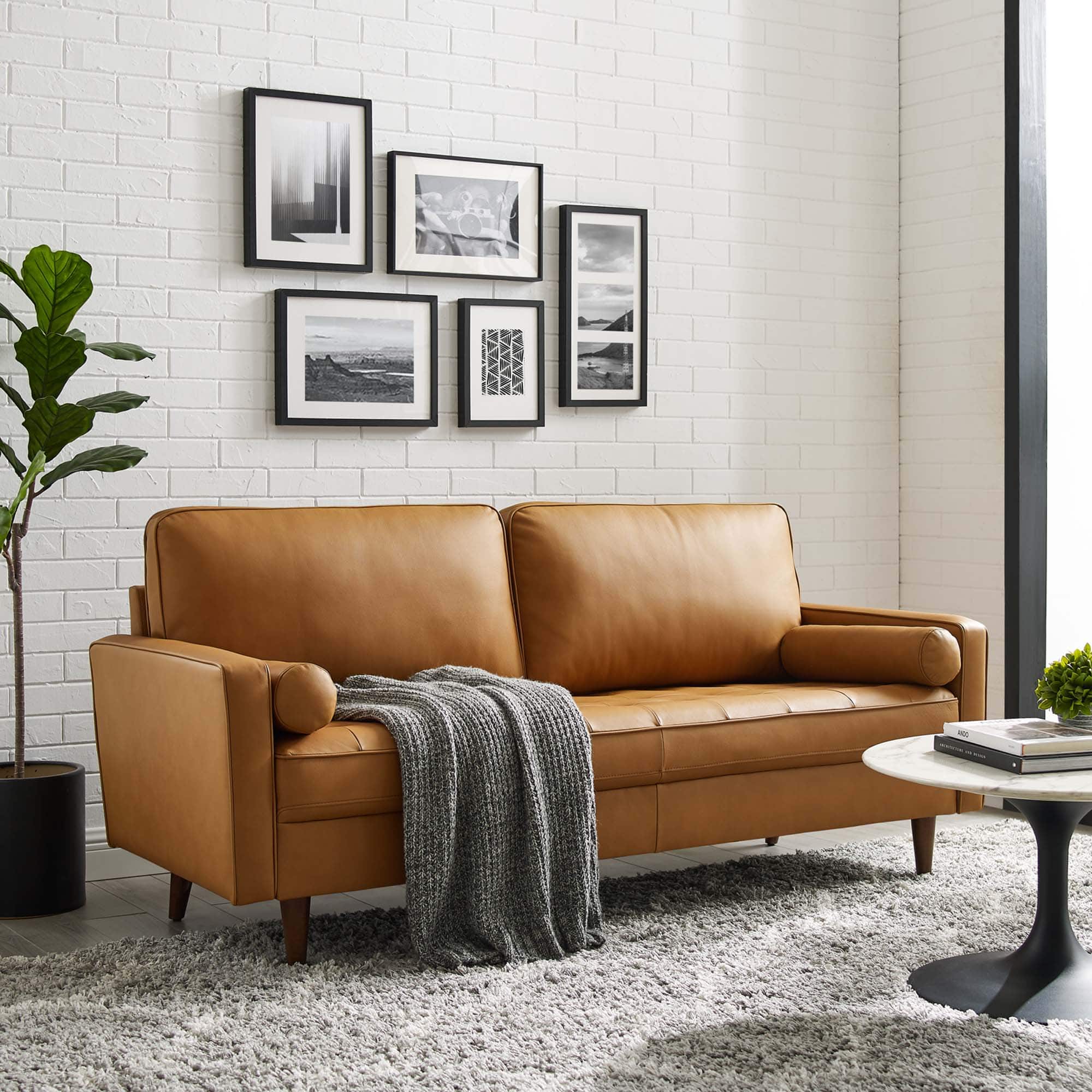 Valour Leather Sofa by Modway - Tan