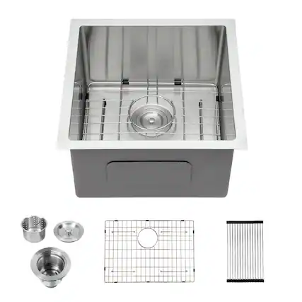 Front. Lordear - 15x20 Inch Undermount bar Sink 16 Gauge T304 Stainless Steel Single Bowl kitchen RV sink - Stainless steel.