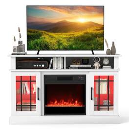 Pefilos - TV Stand with Electric Fireplace, 40" TV Compatible, RGB LED Lighting & Remote Operation, TV Cabinet - White