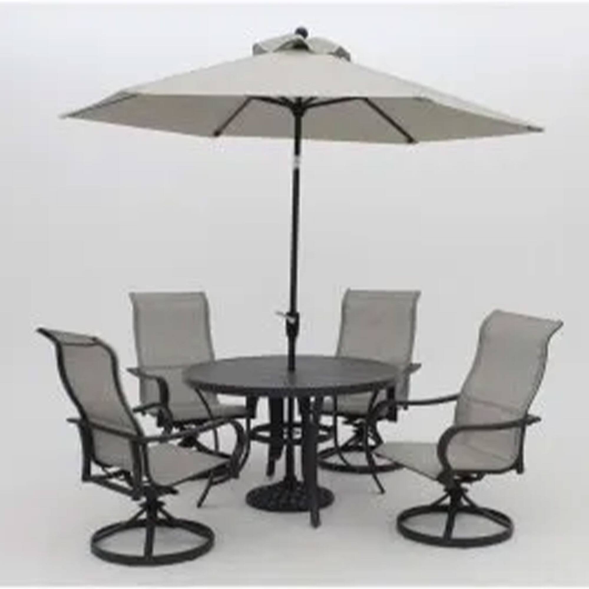 Alt View 4. Four Seasons Courtyard - Four Seasons Courtyard Palermo Slat Top Dining Table with Umbrella Hole, Gray - Gray.