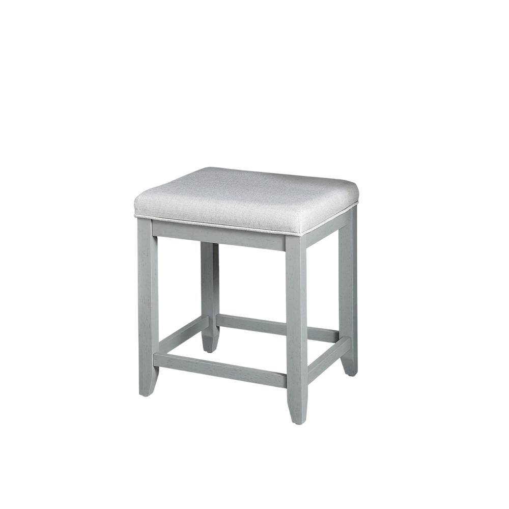 Left. FurniFact - Gray Vanity Stool with Padded Seat and Modern Design - Gray.