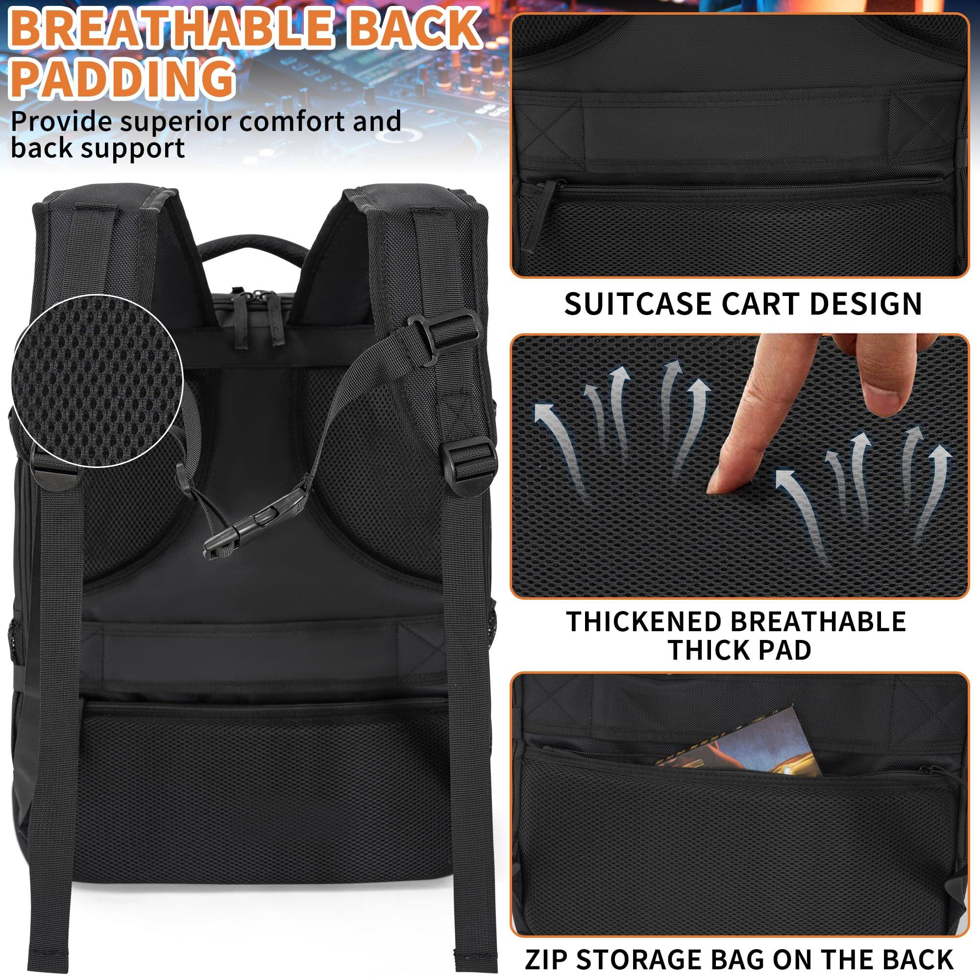 BREATHABLE BACK PADDING  
Provide superior comfort and back support  

SUITCASE CART DESIGN  

THICKENED BREATHABLE THICK PAD  

ZIP STORAGE BAG ON THE BACK