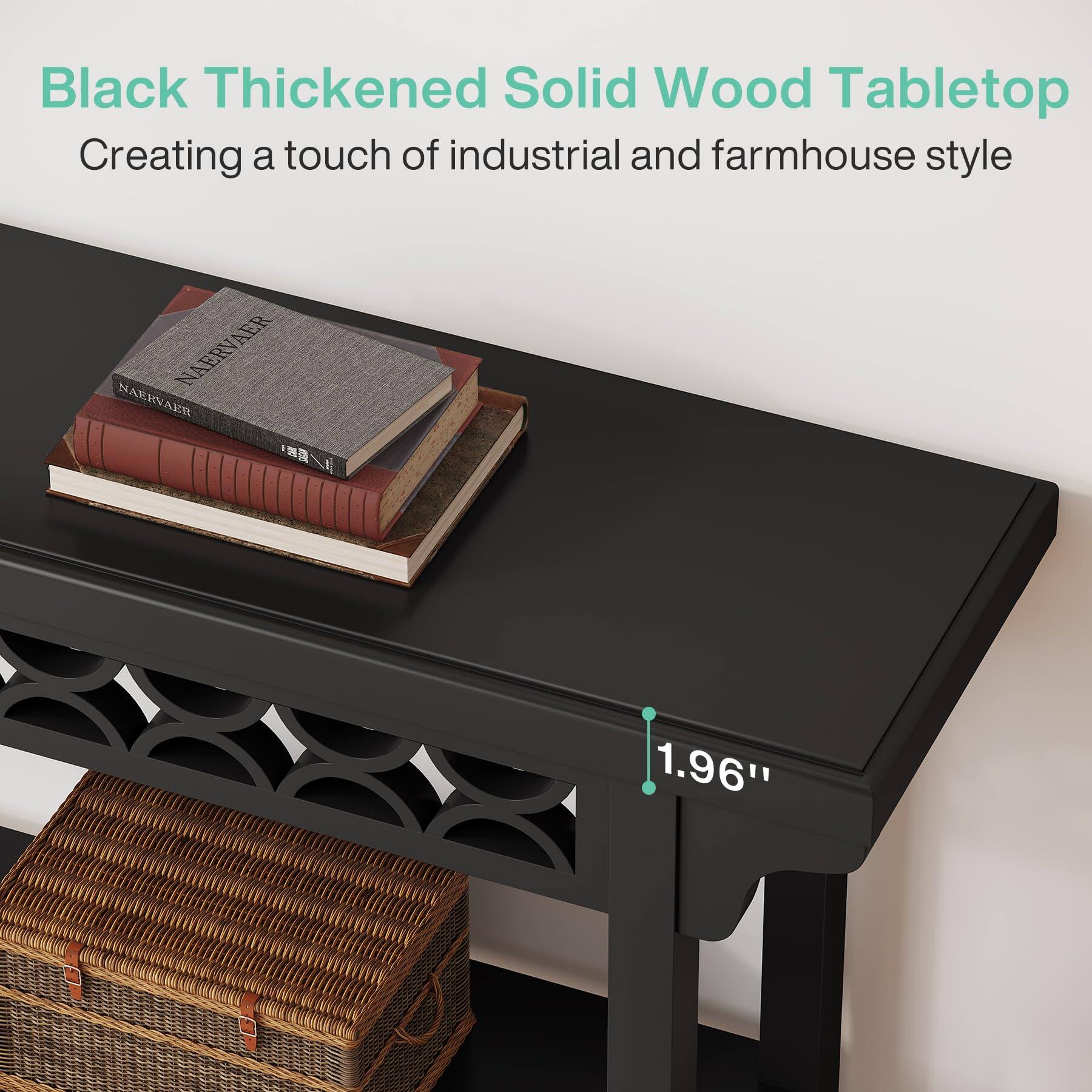Black Thickened Solid Wood Tabletop  
Creating a touch of industrial and farmhouse style  

NAERVAE AER NAERVAER  
1.96"