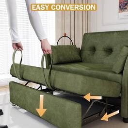 Dyonery - Convertible Sofa Bed, Pull Out Sleeper Sofa with Side Pocket & Adjustable Backrest, Tool-Free Assembly - Green