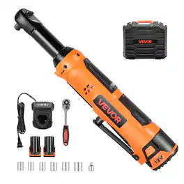 VEVOR - Cordless Ratchet Wrench, 3/8 inch Drive, 230 RPM, up to 33 ft-lbs of Torque, Battery Powered Electric Ratchet Wrench Set - Orange + black