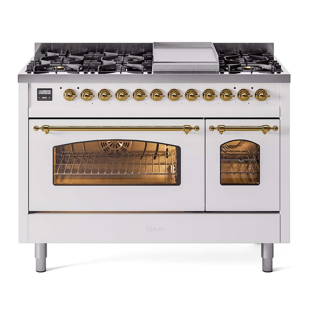 ILVE - Nostalgie II 48 inch Dual Fuel Range with 5.02 cu. ft. Total Double Oven Capacity (White, Brass) - White price history on PriceWatchPro