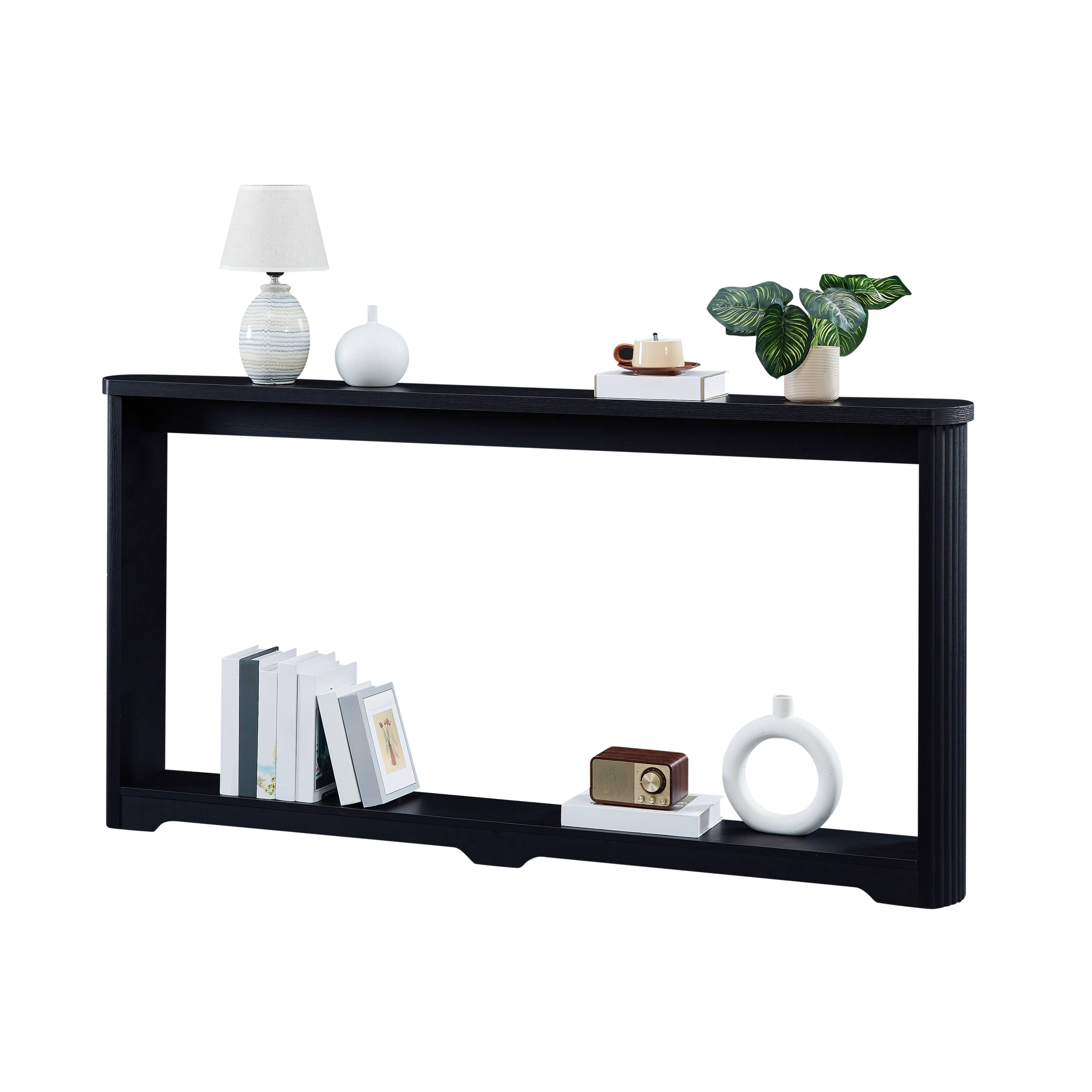 Angle. Kadyn - Kadyn Corrugated Storage Table, Narrow Sofa Console, Entranceway & Corridor, Space-Saving Solution, MDF, Black - Black.