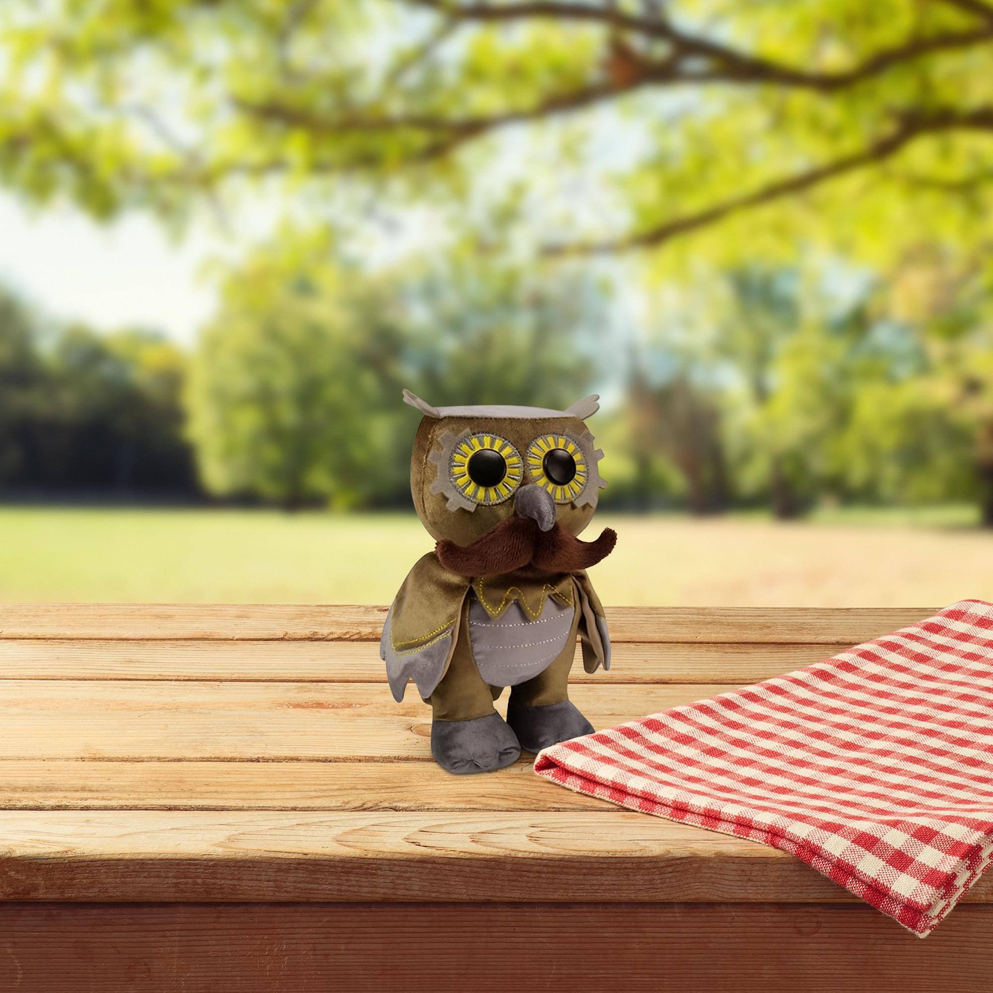 Alt View 10. Crowded Coop - WhimWham 8" Plush, Owl Mustache Steampunk - Brown.