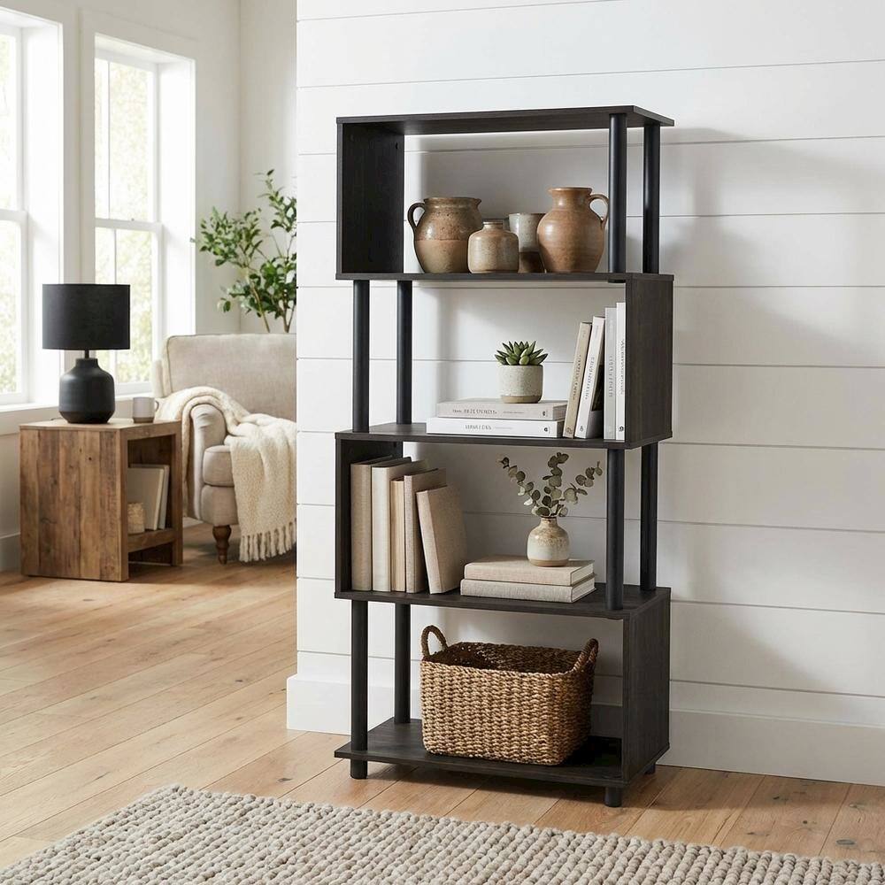 Left. FurniFact - Wooden Bookcase with Open Shelving for Storage and Display - Espresso.