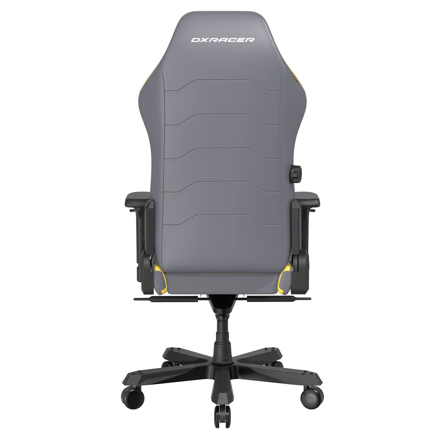 Back. DXRacer - DXRacer Master Series Gaming Chair – Gray and Yellow Line, Premium PU Leather with Built-In Lumbar Support & 4D Armrests - Gray and Yellow.