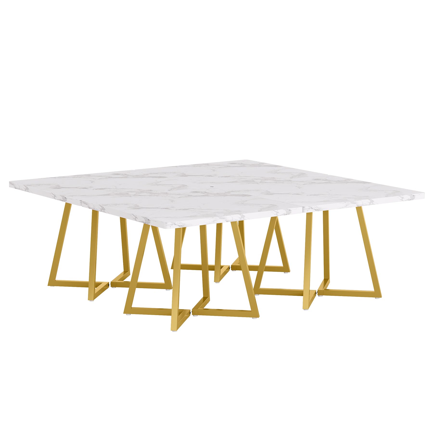 Alt View 5. Tribesigns - 31.5" Square Conference Table, Industrial Office Meeting Table for 4 People, Business Podcast Furniture with Metal Base - White & Gold.