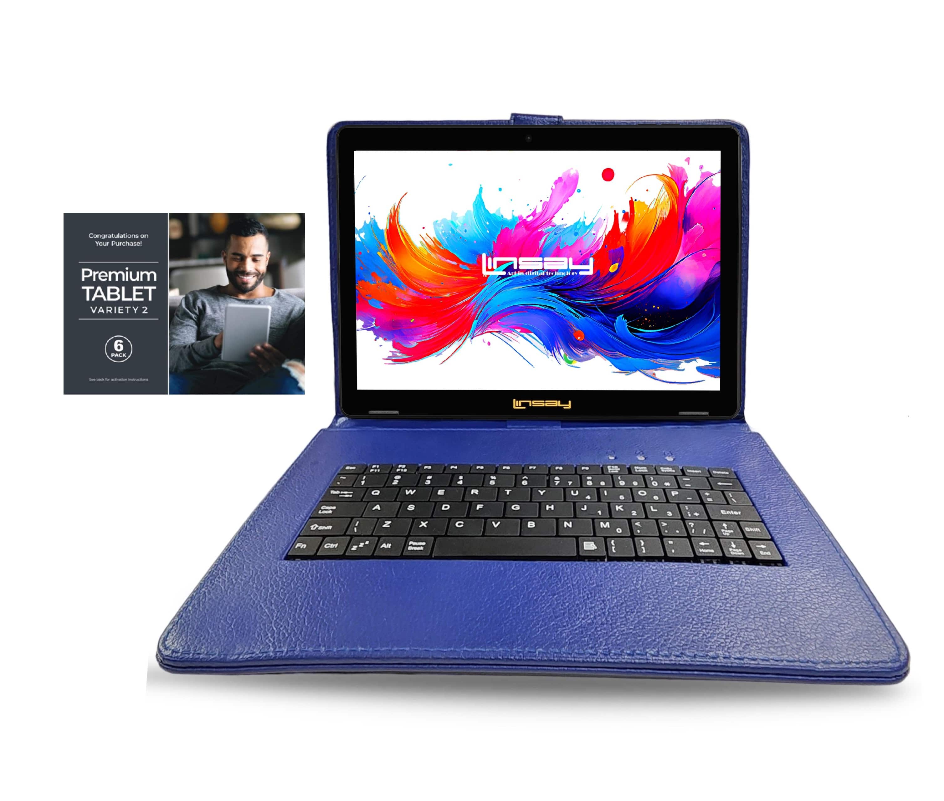 LINSAY - 10.1"Octa Core 256GB Storage Android 15 Tablet with Style Keyboard Premium TABLET Variety Applications - Blue
