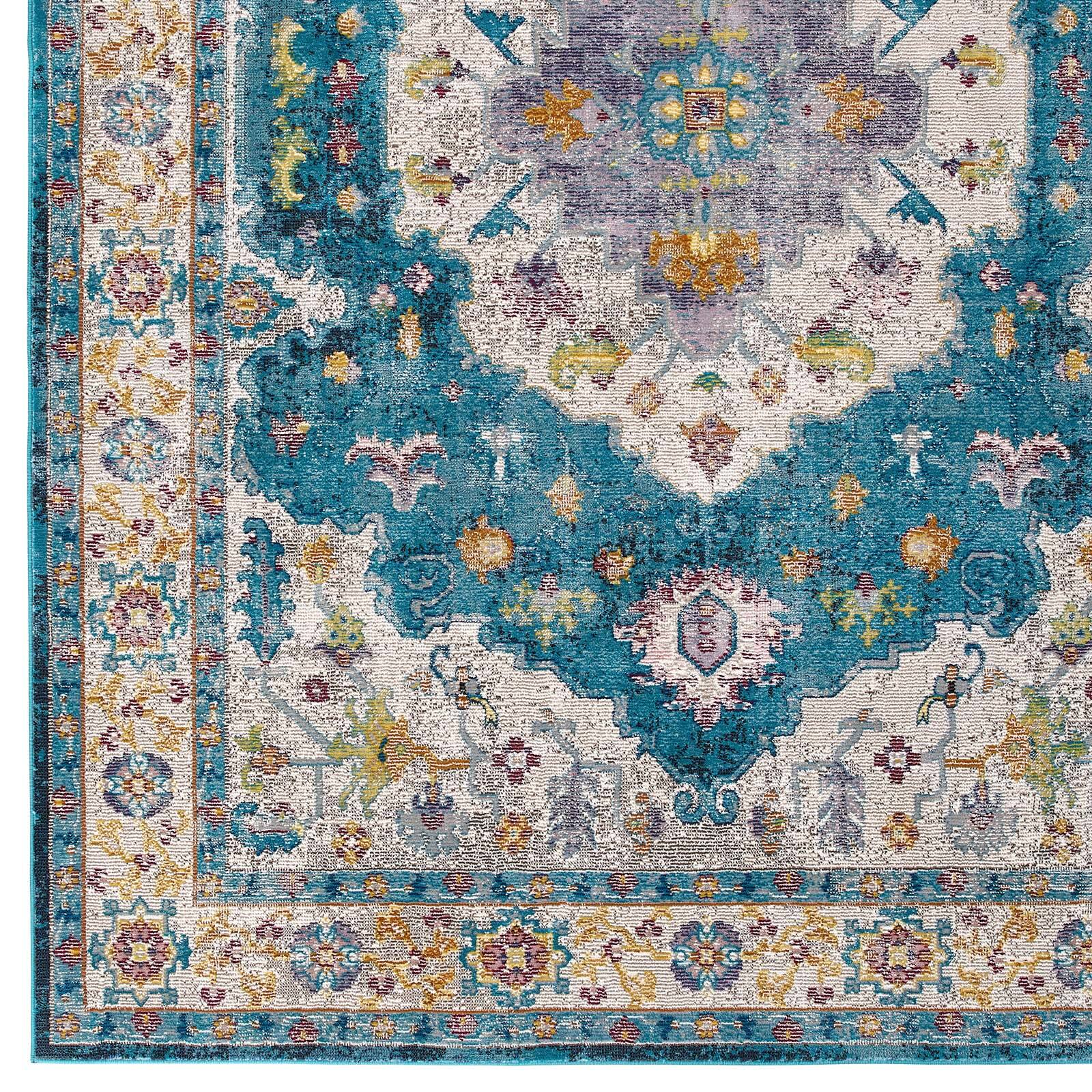 Alt View 1. Modway - Success Anisah Distressed Floral Vintage Medallion Area Rug - Blue Ivory Yellow Orange.
