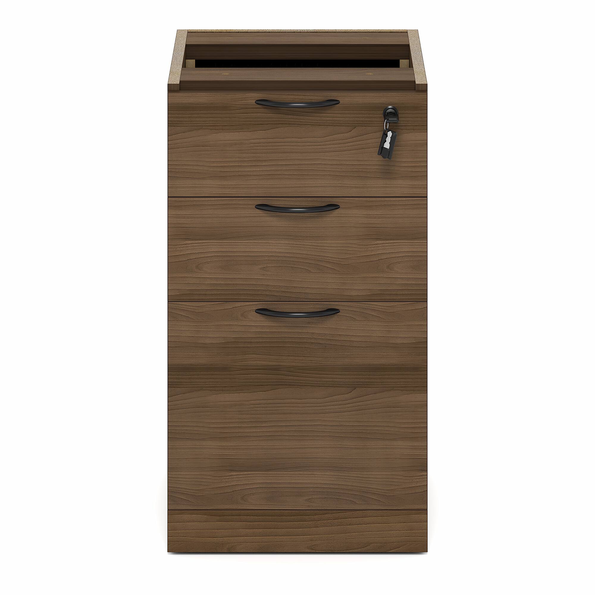 Alt View 7. Furinno - ROGER File Cabinet, 3-Drawer Fixed Pedestal Filing Cabinet with Lock, Soft-Close Drawers, for Home Office - Modern Walnut.
