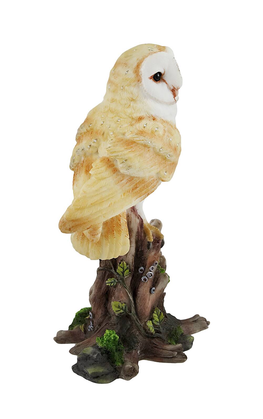 Alt View 2. Veronese Design - Barn Owl Vigilantly Perched on Tree Stump Statue - Off-white.