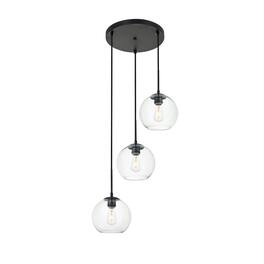 Living District - Baxter 3 Lights Black Pendant With Clear Glass - Black And Clear
