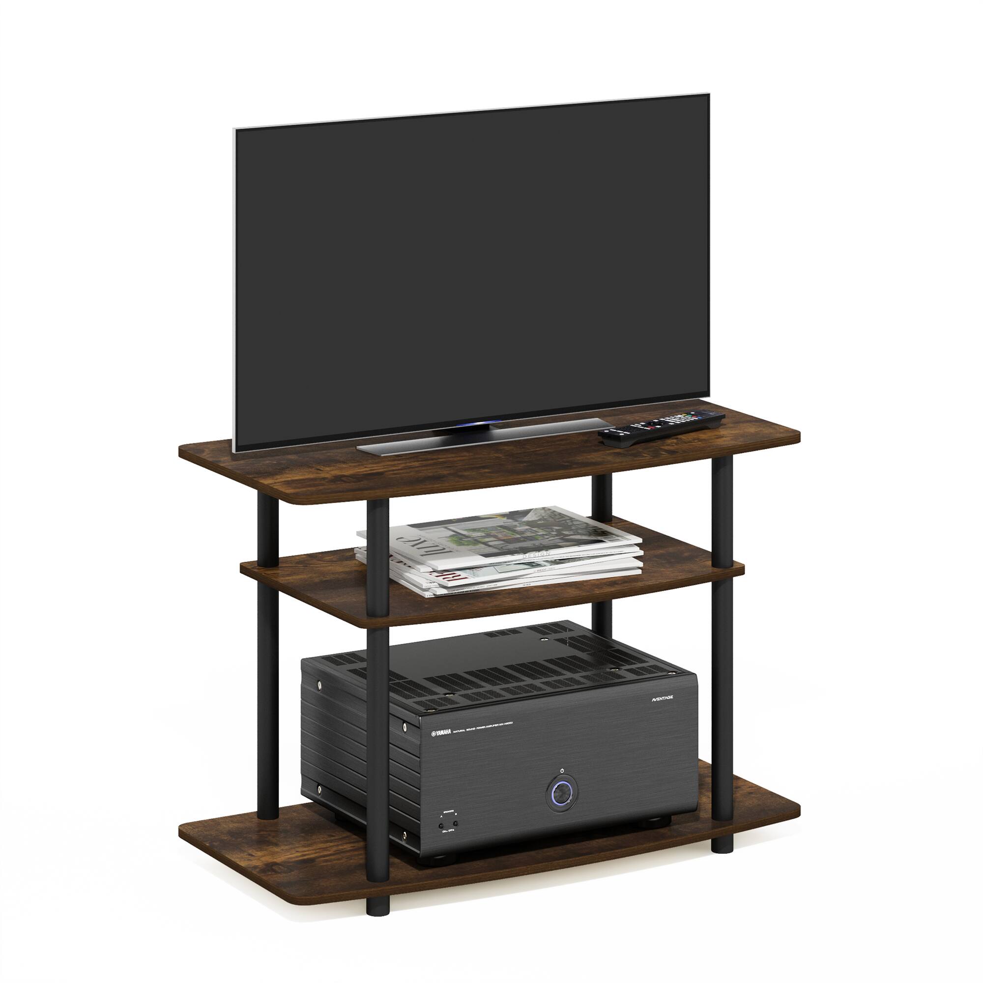Alt View 3. Furinno - Turn-N-Tube No Tools 3-Tier TV Stands - Amber Pine/Black.
