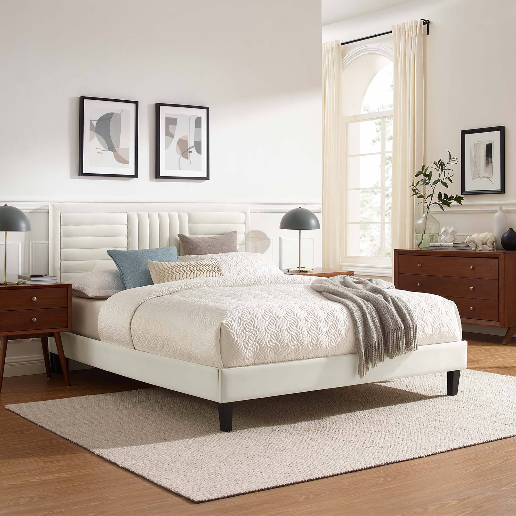Alt View 4. Modway - Gwyneth Tufted Performance Velvet Full Platform Bed - White.