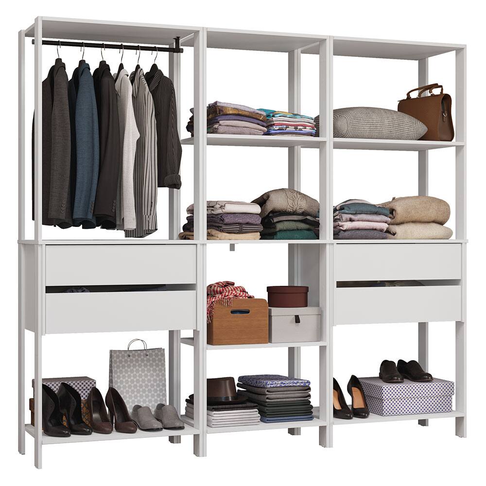 Angle. Madesa - Madesa Wardrobe Clothes Storage Rack with 4 Drawers, Open Shelves and Hanging Space 78"L - White - White.