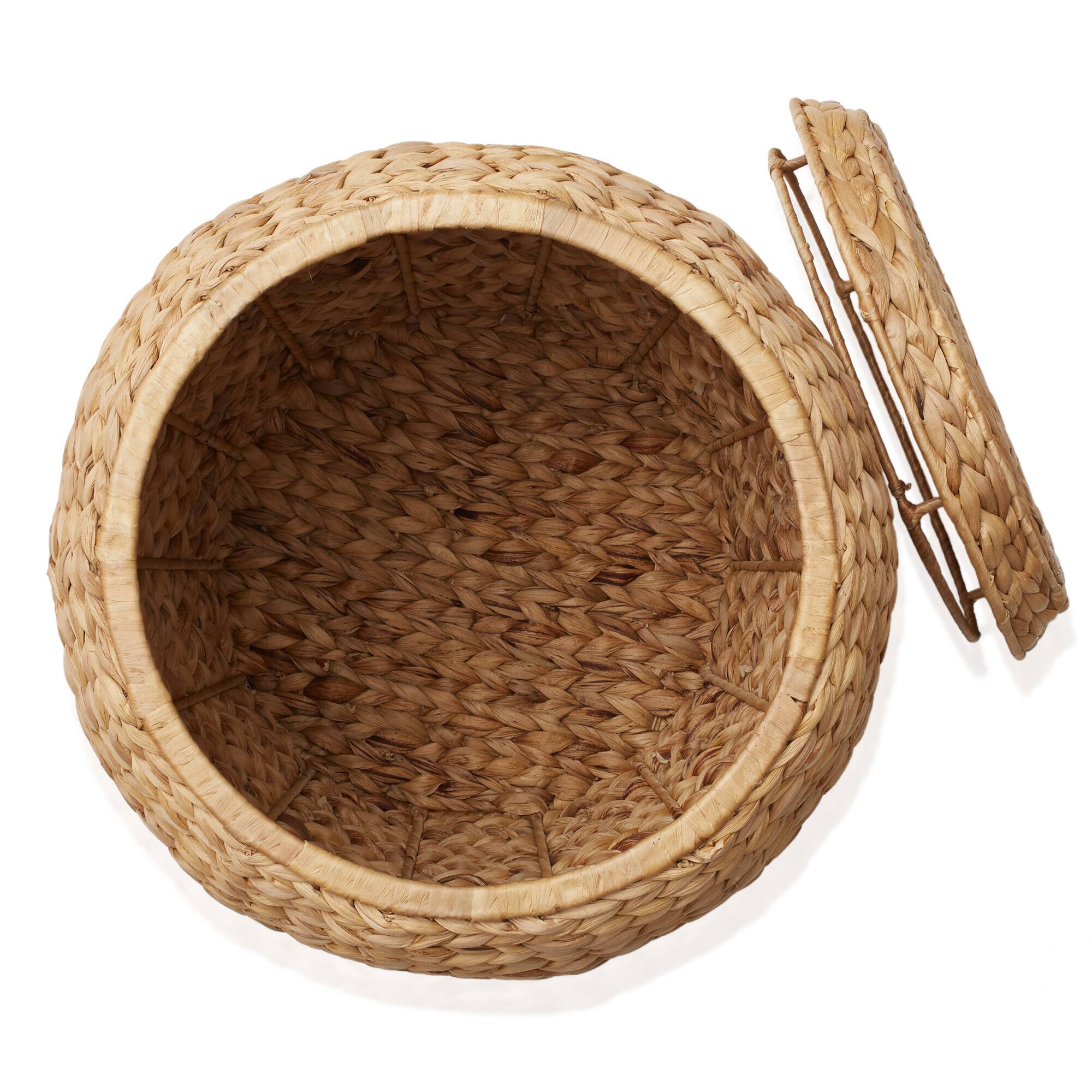 Alt View 3. Casafield - Round Water Hyacinth Storage Basket/Hamper with Lid - Natural.