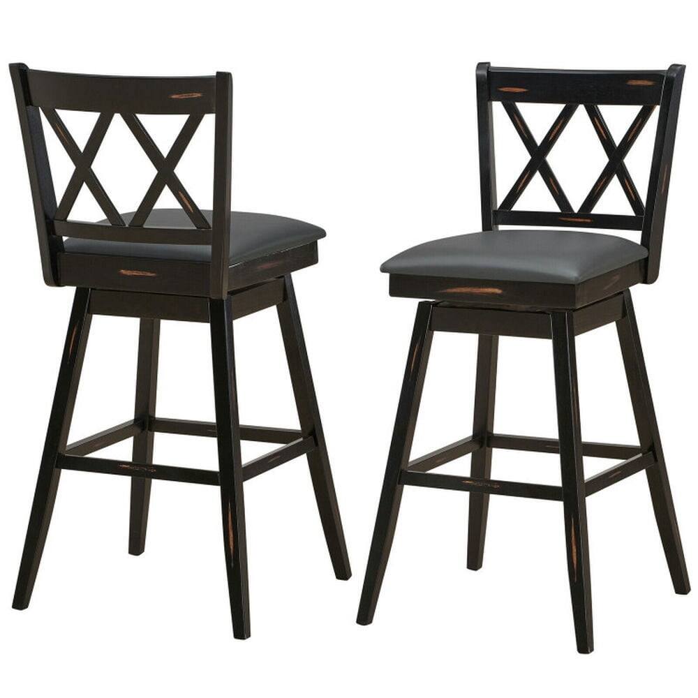 Alt View 1. Pefilos - 2 Pieces 29 Inches 360° Swivel Counter Height Barstool Set with Rubber Wood Legs-Black, Bar Height Stools, Counte - Black.