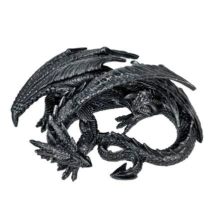 Front. Zeckos - Somasaurus Metallic Black Gothic Sleeping Dragon Statue 12 in. - Black.
