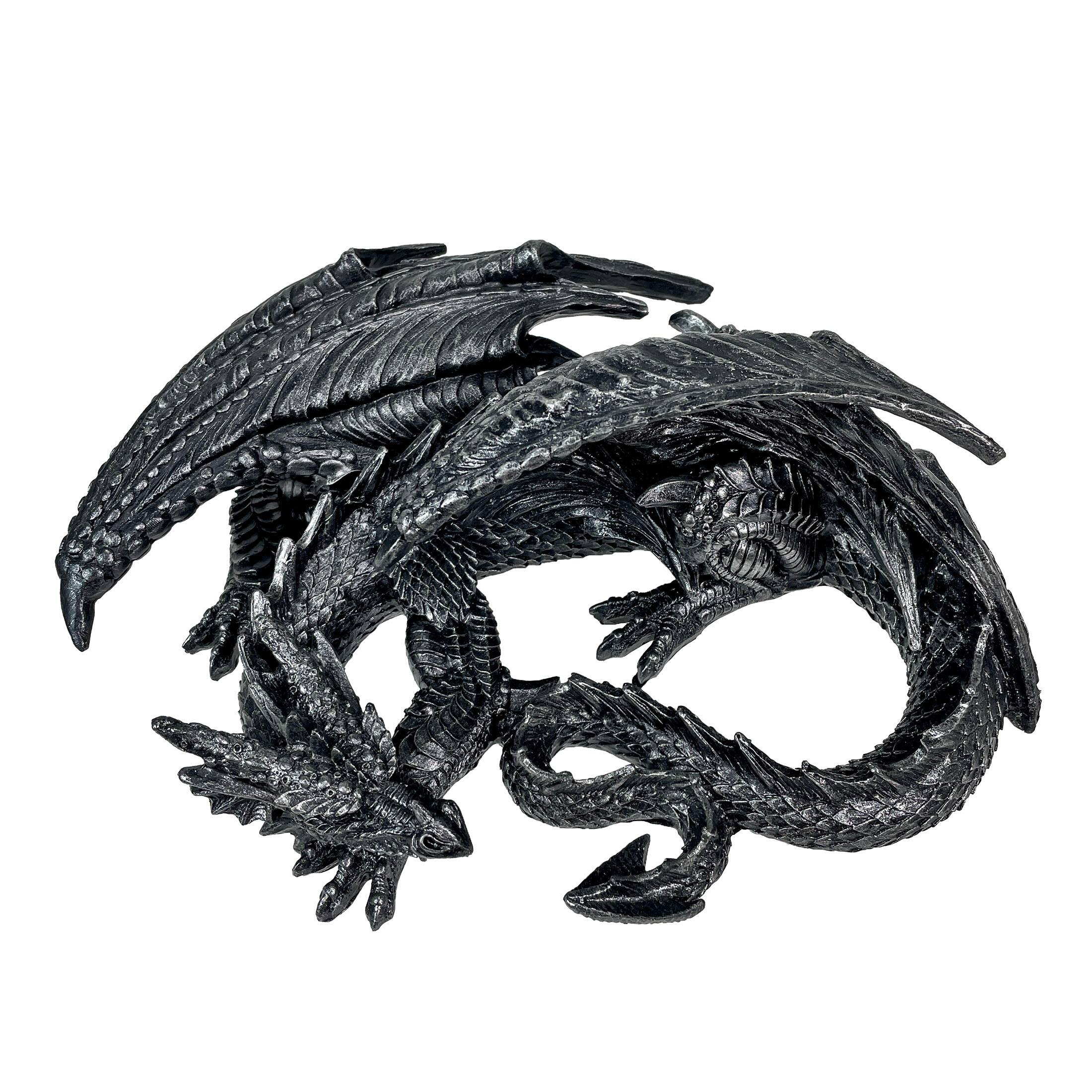 Front. Zeckos - Somasaurus Metallic Black Gothic Sleeping Dragon Statue 12 in. - Black.