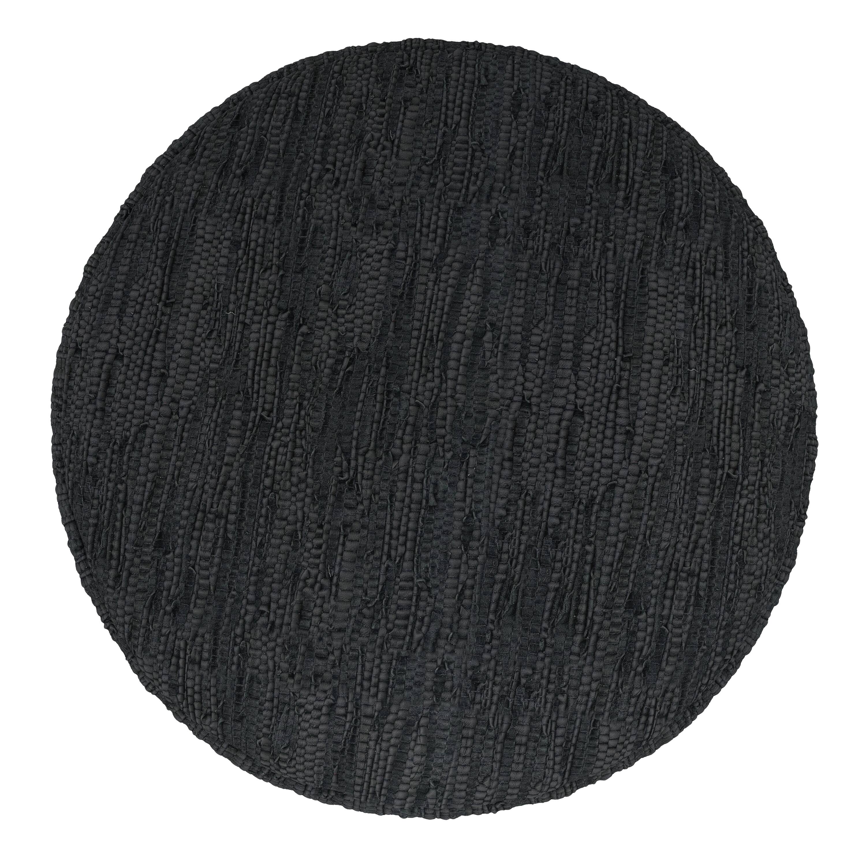 Back. Simpli Home - Fredrik 30 inch Wide Boho Pouf in Black Genuine Woven Leather, Assembled - Black.
