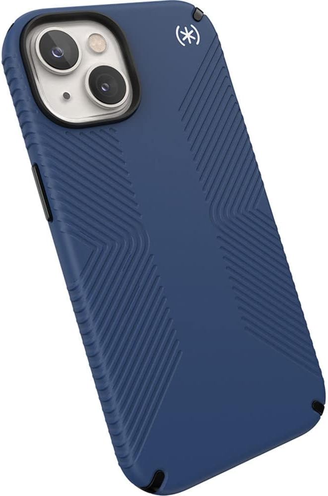 Angle. Speck - Speck Presidio2 Grip with MagSafe Navy Case - iPhone 14/13 - Coastal Blue/Black/White.