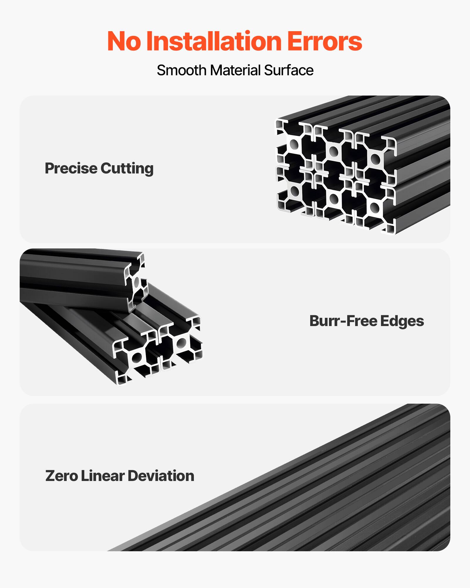No Installation Errors  
Smooth Material Surface  
Precise Cutting  
Burr-Free Edges  
Zero Linear Deviation