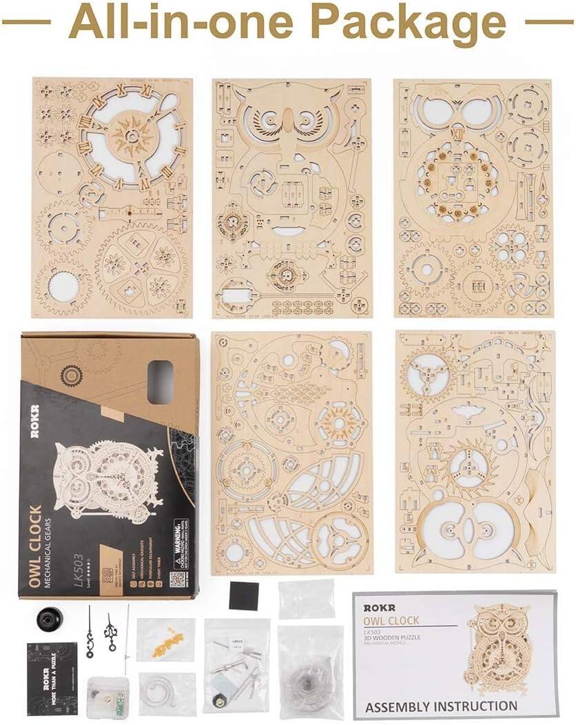 All-in-one Package

ROKR CLOCK GEARS OWL MECHANICAL PUZZLE - ROKR OWL CLOCK K503

WARNING: ROKR OWL CLOCK K503 JD WOODEN PUZZLE WITH MECHANICAL SOLUTION ASSEMBLY INSTRUCTION
