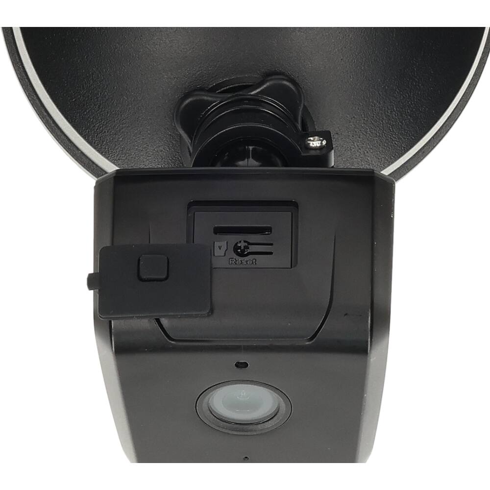 Left. RadioShack - Floodlight Camera 3MP HD, IP65 Waterproof, 16 ft Adjustable Lighting, Two-Way Audio, Human Detection.
