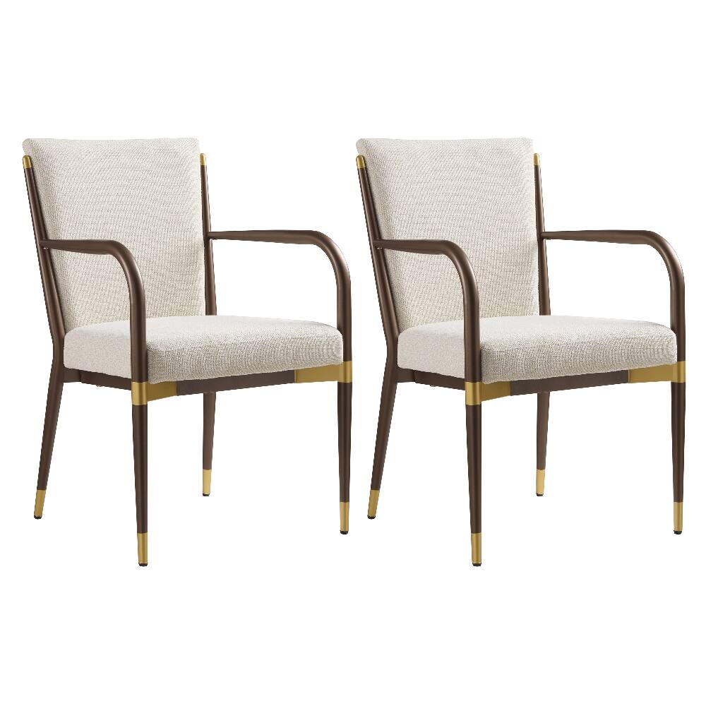Angle. Loheer - Loheer Modern Dining Arm Chairs Set of 2 Upholstered Iron Frame - White.