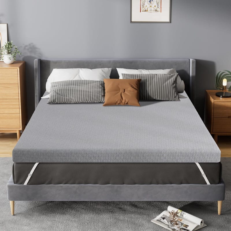 Vipbear - 3 Inch Memory Foam Mattress Pad for Back Pain Relief, Firm Bed Topper with Removable Cover, No Smell - White