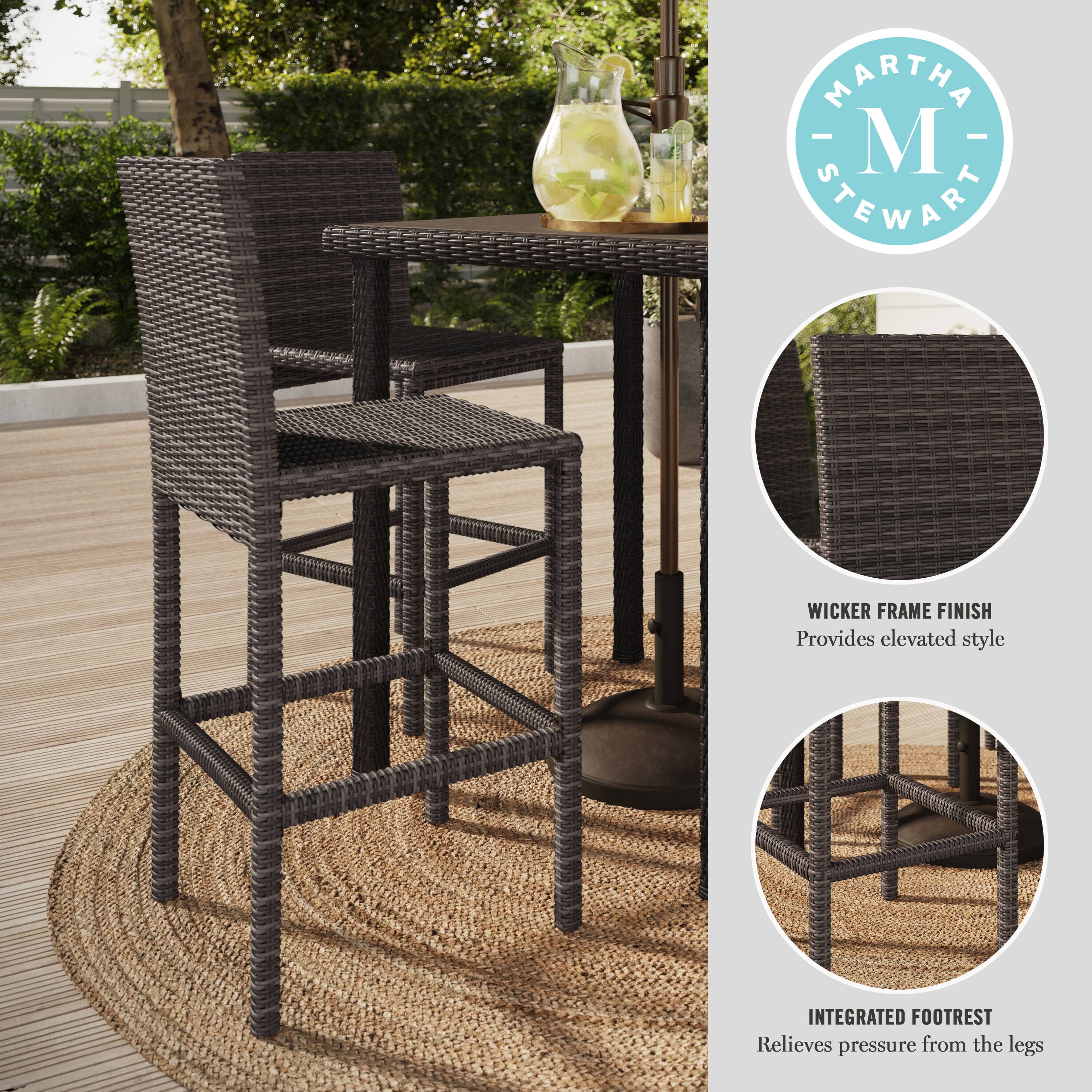 MARTHA STEWART WICKER FRAME FINISH Provides elevated style INTEGRATED FOOTREST Relieves pressure from the legs