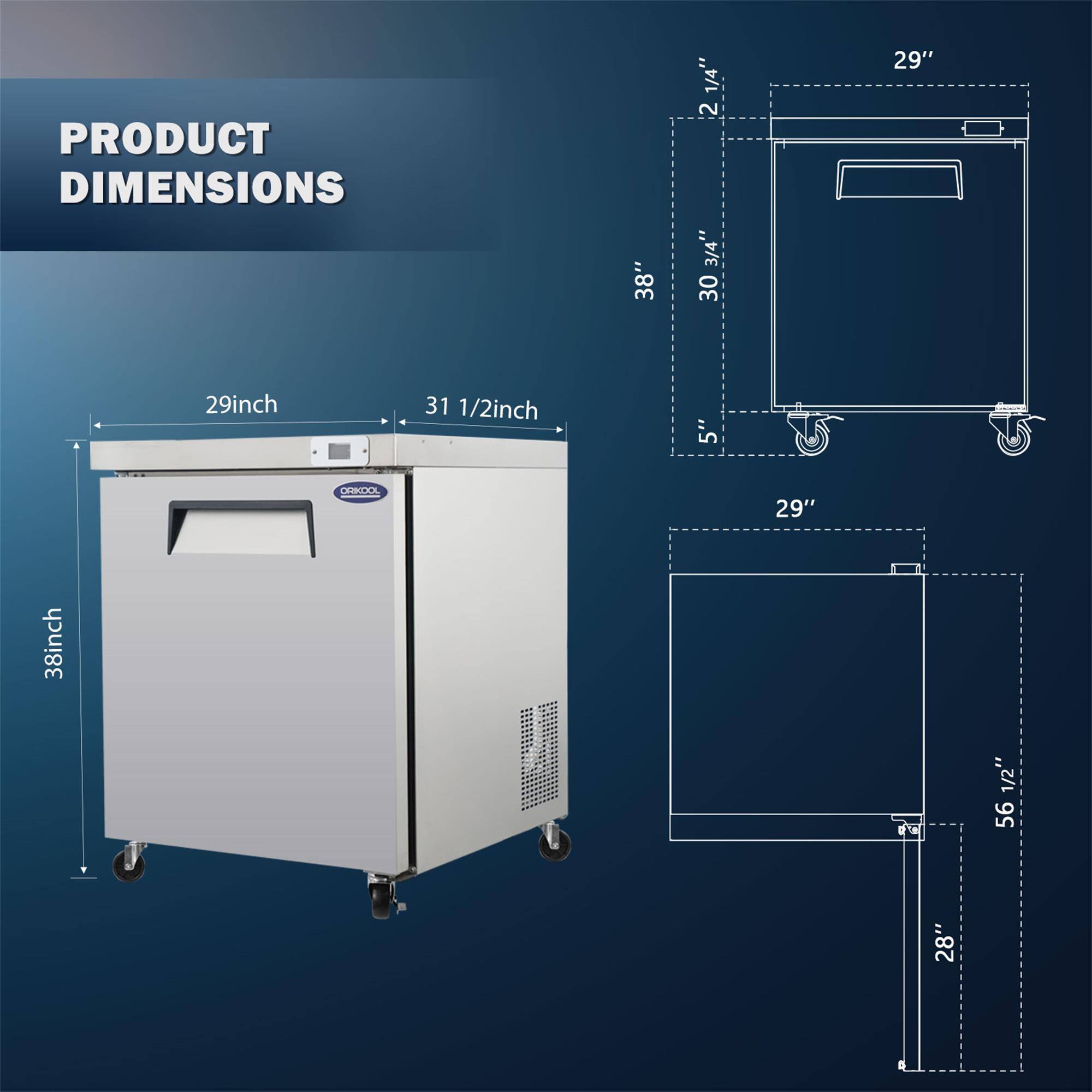 PRODUCT DIMENSIONS

- 38" (height)
- 29" (width)
- 31 1/2" (depth)
- 5" (height of the door)
- 29" (width of the door)
- 30 3/4" (height of the top section)
- 2 1/4" (height of the top section)
- 56 1/2" (depth of the top section)
- 28" (depth of the bottom section)