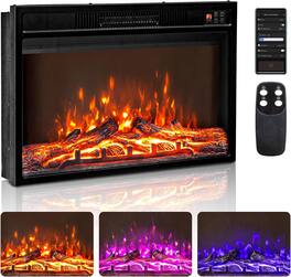 Winado - 26" WiFi Smart Electric Fireplace Insert, 1500W Wall Recessed Fireplace Heater with 3 Color Adjustable Flames - Black