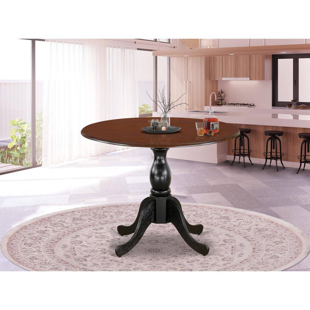 Angle. East West Furniture - East West Furniture Mid Century Modern Dining Table with Drop Leaves - Mahogany Table Top and Black Pedestal Leg Finish - Multi-Color.