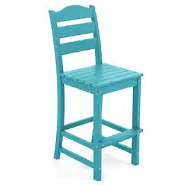 Costway - Outdoor HDPE Bar Stool Patio Tall Chair Backrest Footrest All Weather - Turquoise