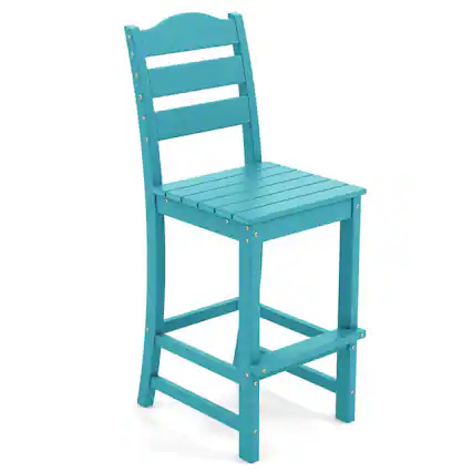 Front. Costway - Costway Outdoor HDPE Bar Stool Patio Tall Chair Backrest Footrest All Weather - Turquoise.