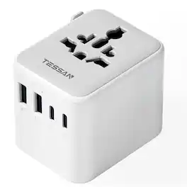 TESSAN - 21W Universal Travel Adapter with 2 USB A and 2 USB C Ports (Fast Charging ) - Grey white