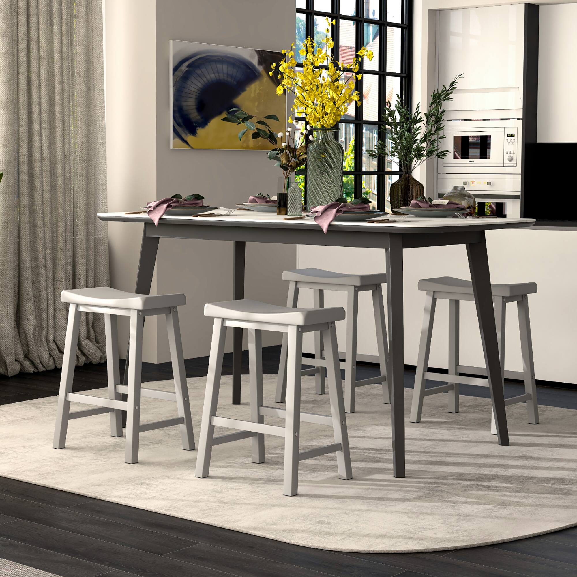 Alt View 4. Costway - Set of 2 Saddle Bar Stools Counter Height Dining Chairs with Wooden Legs - Gray.