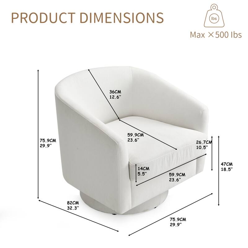 PRODUCT DIMENSIONS  
Max × 500 lbs  

- 36CM 12.6"  
- 75.9CM 29.9"  
- 59.9CM 23.6"  
- 26.7CM 10.5"  
- 14CM 5.5"  
- 47CM 18.5"  
- 82CM 32.3"