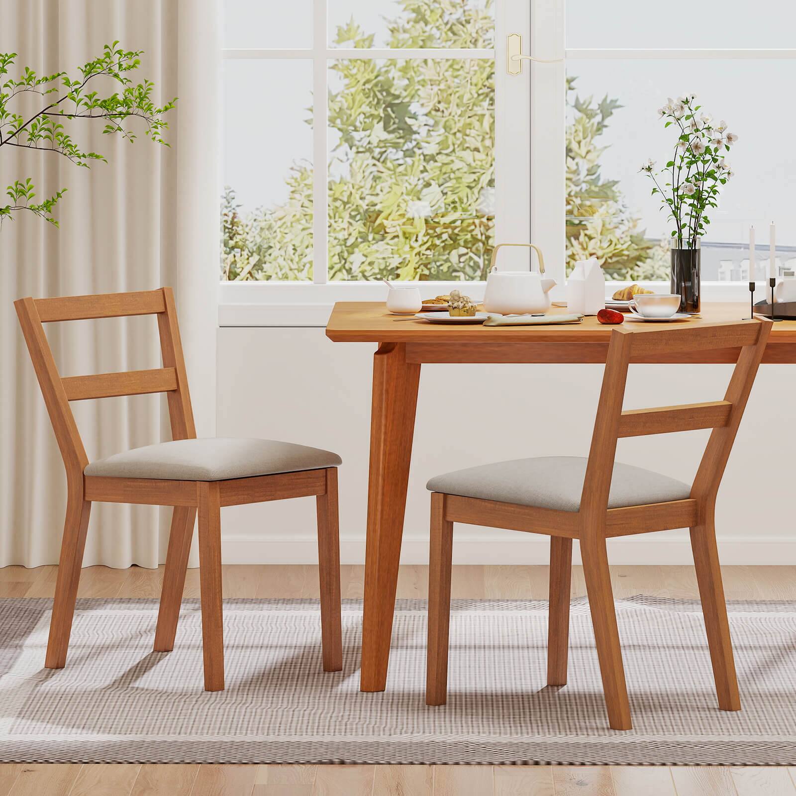 Alt View 3. Costway - Costway Wooden Dining Chair Set of 4 Upholstered Seat & Breathable Slat Backrest - Natural.