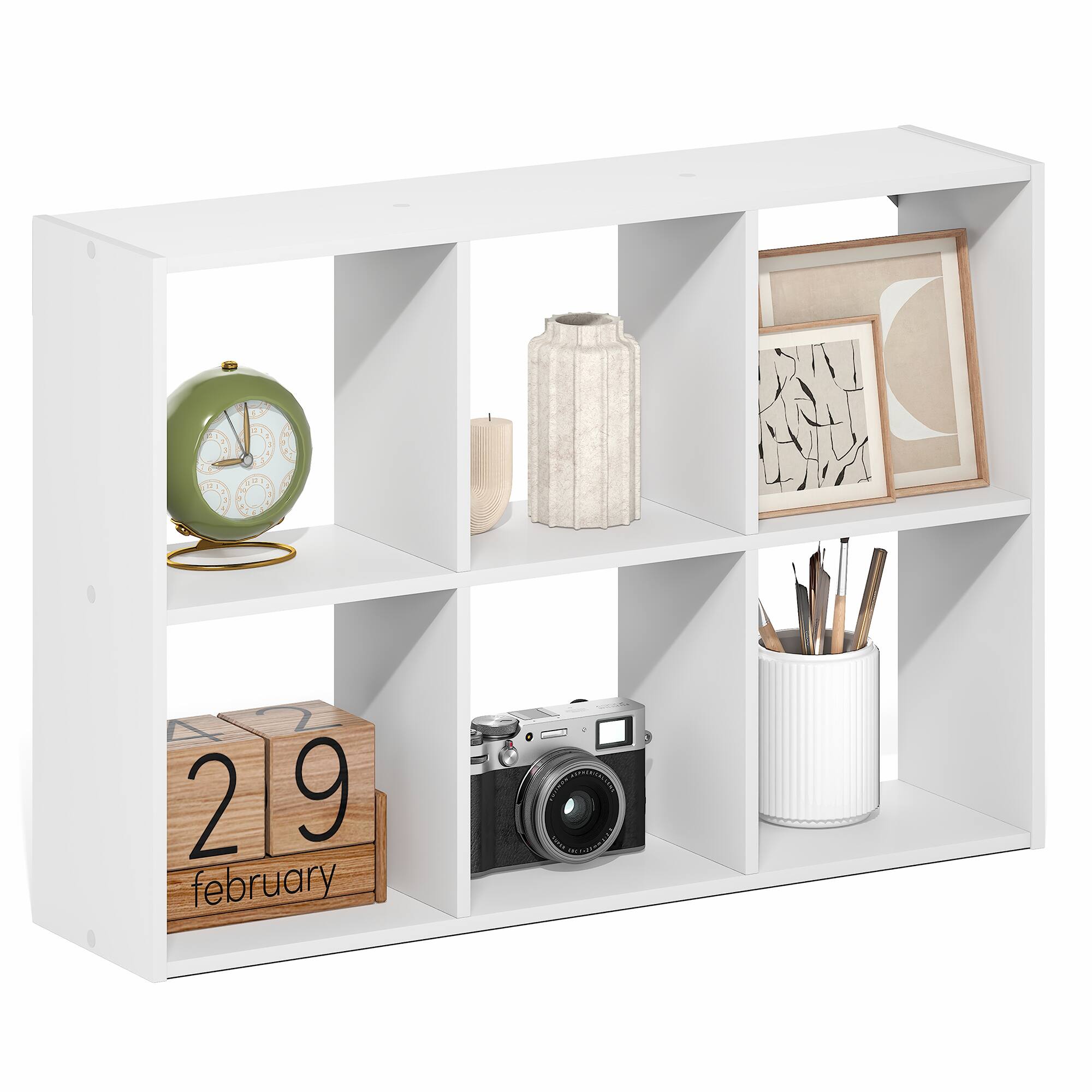 Front. Furinno - ROSSI Wall Mount Organizer, 6-Cube Floating Shelves for Wall, Desktop Organizer, Bookshelf, for Home Office, Study Room - White.
