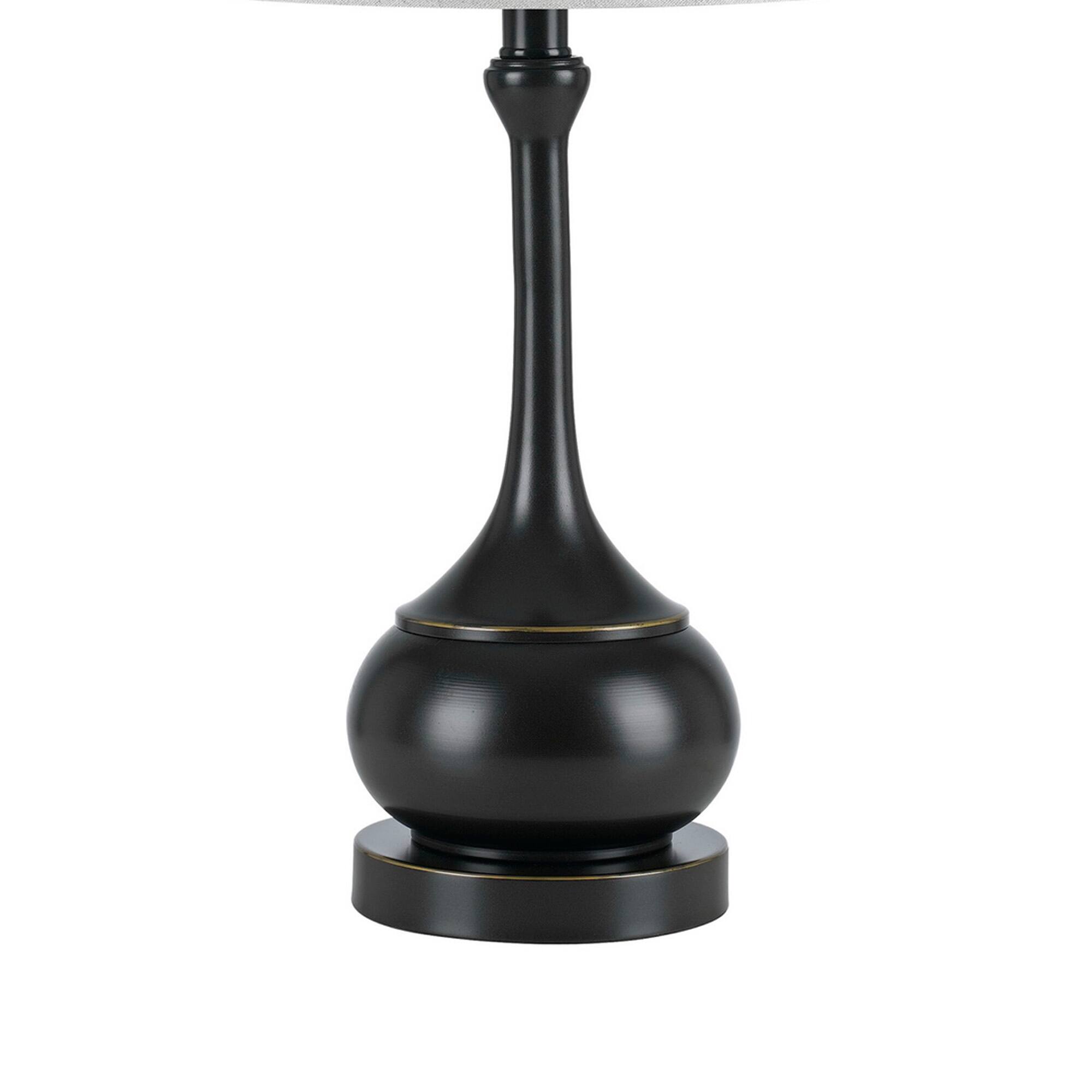 Back. Manhattan Lane - Elongated Bellied Shape Metal Accent Lamp with Drum Shade - Black.