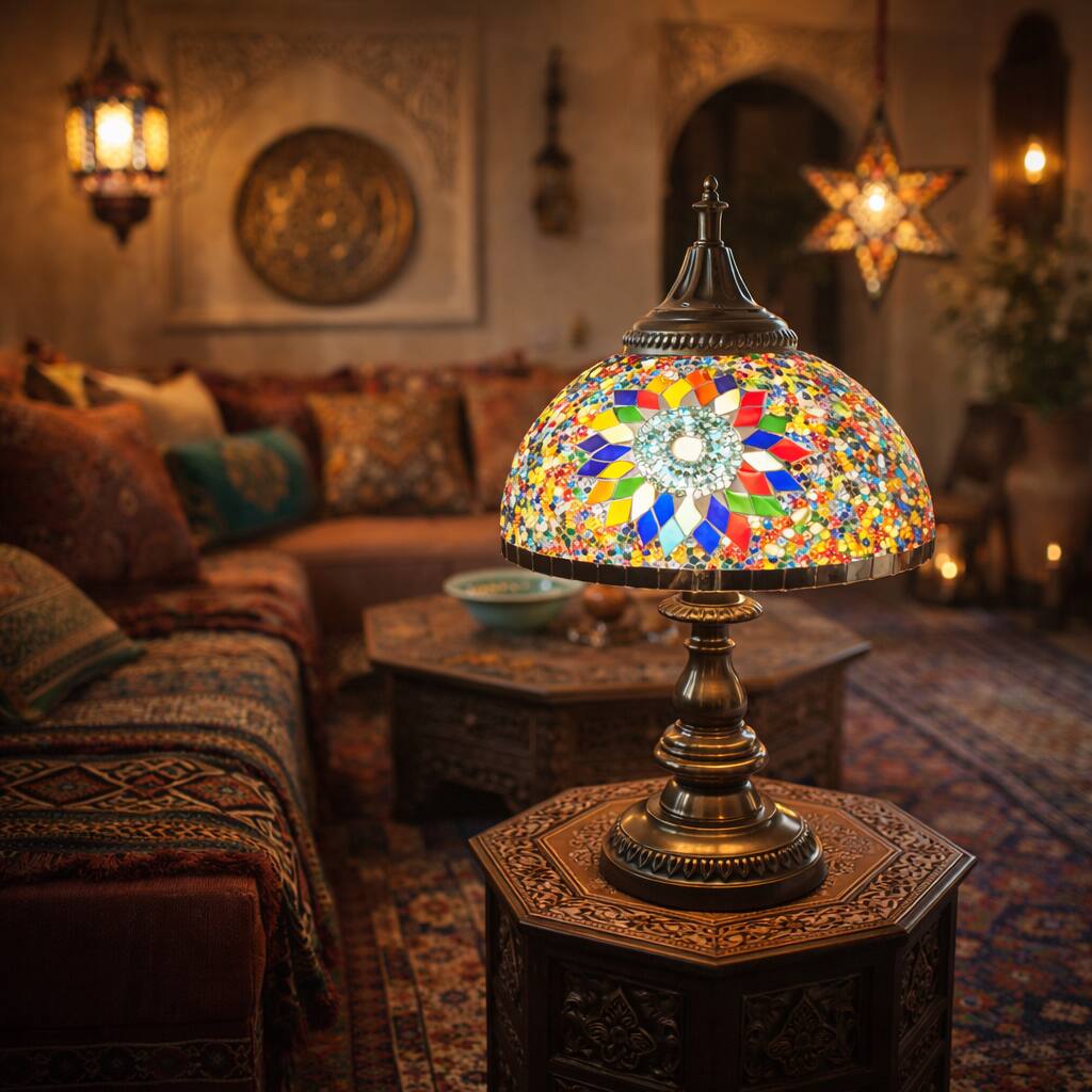 FC Design - 16"H Bronze Ornate Base Floral Dome Turkish Lamp