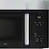 The image shows a black microwave oven with a digital clock on the front. The clock reads 12:00, indicating that it is noon. The microwave has a timer function, which allows users to set a specific time for cooking or reheating food. The buttons on the microwave include options for potato, beverage, popcorn, and defrost, among others. The microwave also has a defrost function, which can be used to thaw frozen food. The microwave is made by Bosch, a well-known appliance brand.