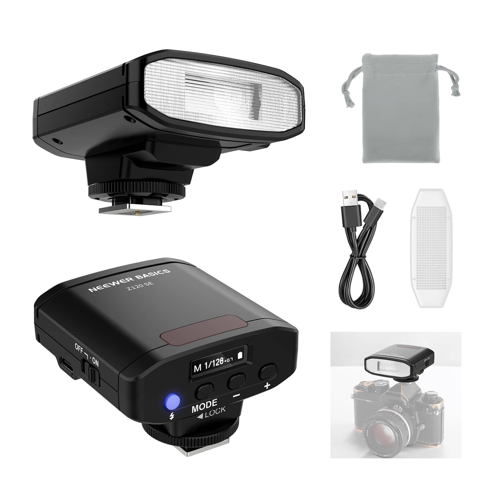 Neewer - Basics Mini Camera Flash Speedlite, GN12, 2000mAh, Universal Hot Shoe