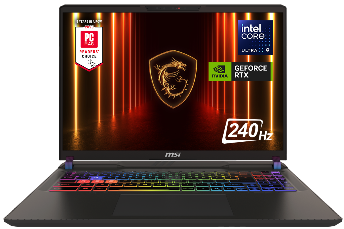 MSI - Vector 16 HX AI 400 16" 240Hz QHD+ Gaming Laptop - Intel Ultra 9-275HX - GeForce RTX 5080 - 16GB Memory - 1TBSSD - Cosmo Gray - Front_Zoom